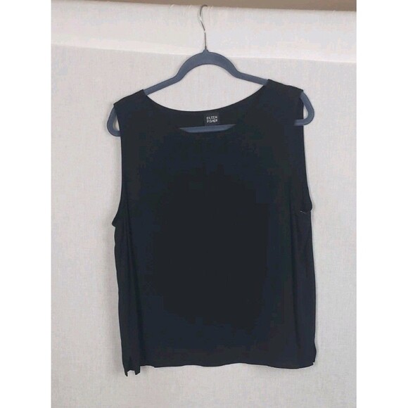 Eileen Fisher Tank Top Blouse XL Black 100% Silk Sleeveless Casual Work Classy - Picture 1 of 8